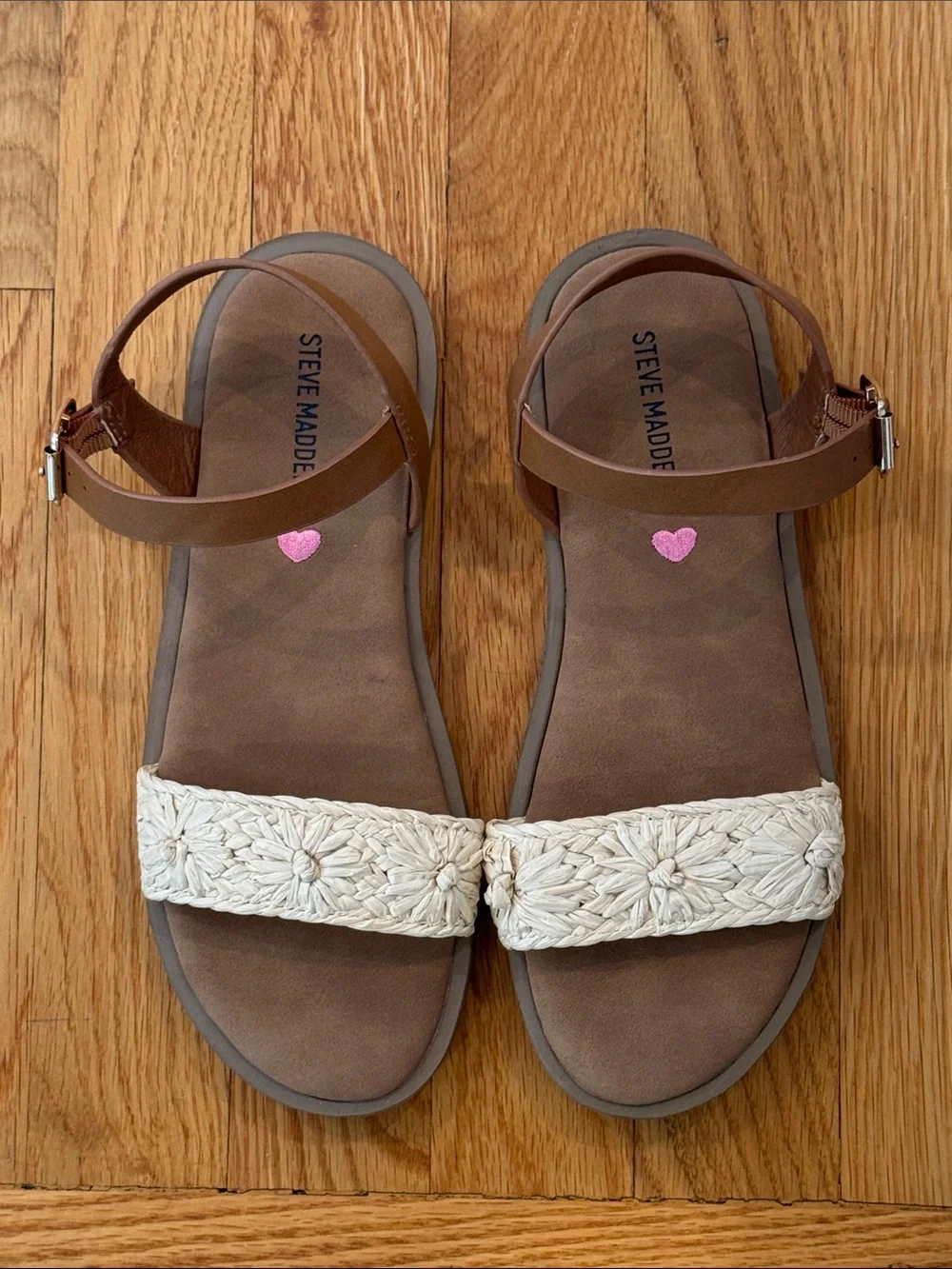 Steve Madden Brown Footbed Sandals with Cream Woven Toe Strap